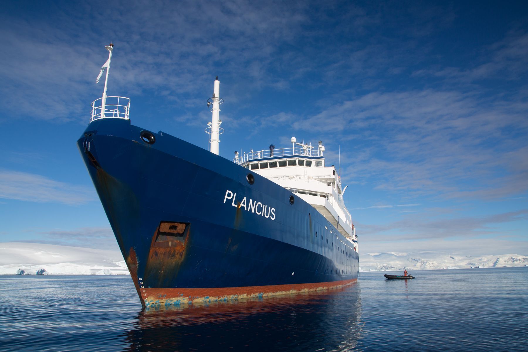 The Plancius anchored up at Neko Harbour, Antarctica