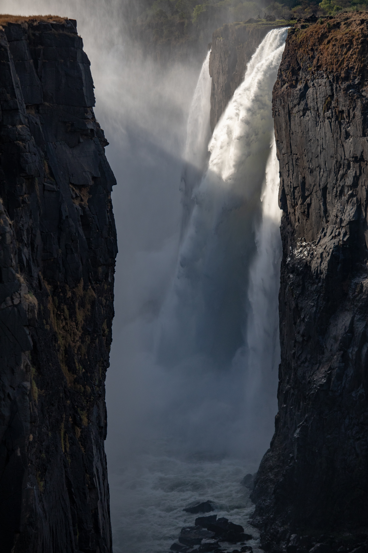 One of the spray-filled chasms at the Victoria Falls, Zimbabwe/Zambia border