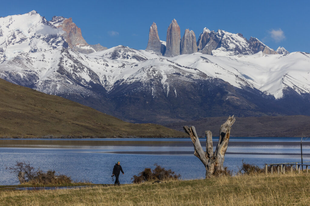 Client Mario returns from the lakeside at Laguna Azul, after taking some landscape shots (image by Gin Wilde)