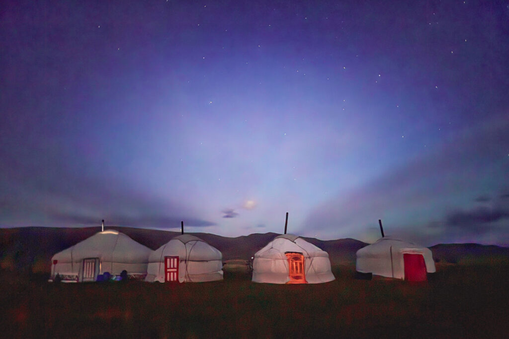 The last vestiges of the Northern Lights during a pre-dawn shoot in western Mongolia (image by Inger Vandyke)